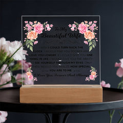 To My Beautiful Wife Acrylic Keepsake

My Beautiful Wife Acrylic Square

To My Beloved Wife Acrylic Plaque

Forever My Beautiful Wife Acrylic

To My Loving Wife Decorative Acrylic

My Wife, My Love Acrylic Keepsake

Beautiful Wife Romantic Acrylic Gift

To My Wonderful Wife Acrylic Display

Love You Forever Wife Acrylic Square

Special Wife Heartfelt Acrylic Keepsake
